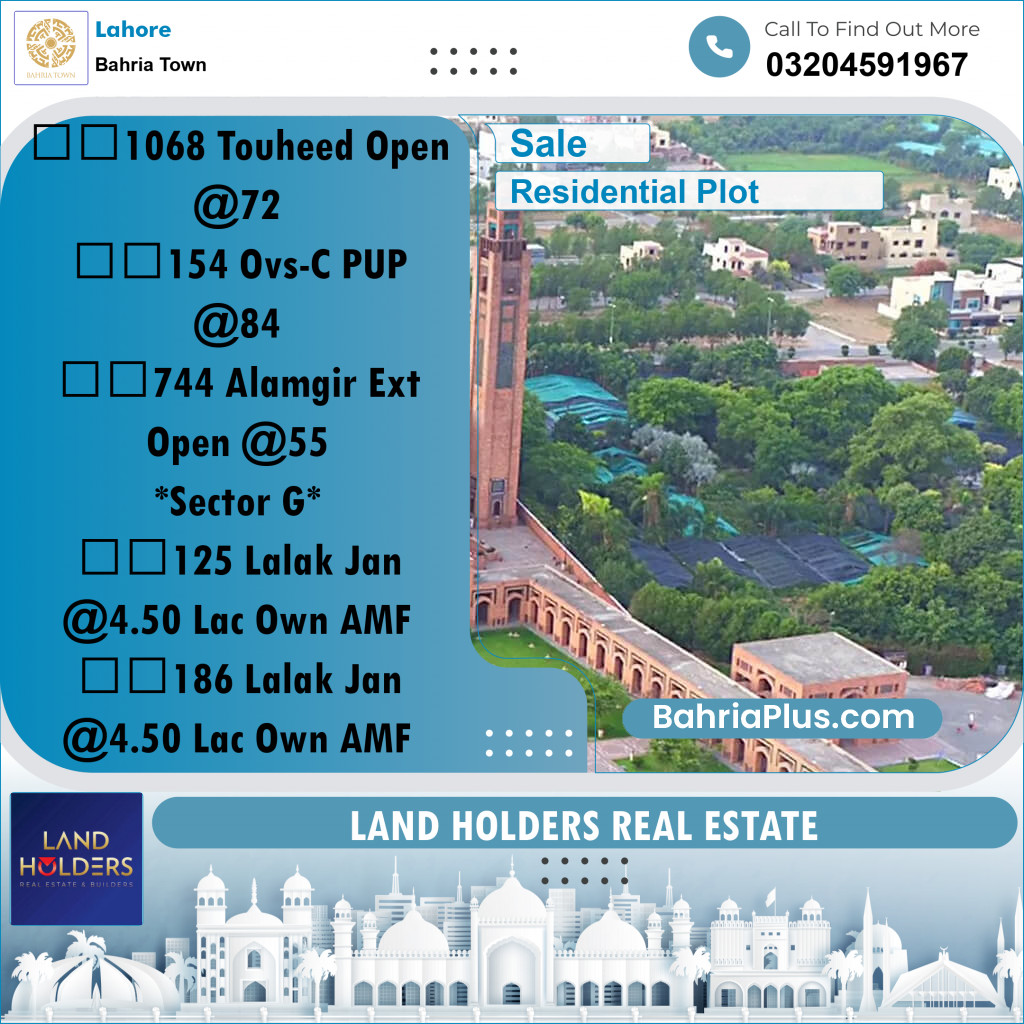 Residential Plot for Sale in Bahria Town, Lahore - (BP-237151)