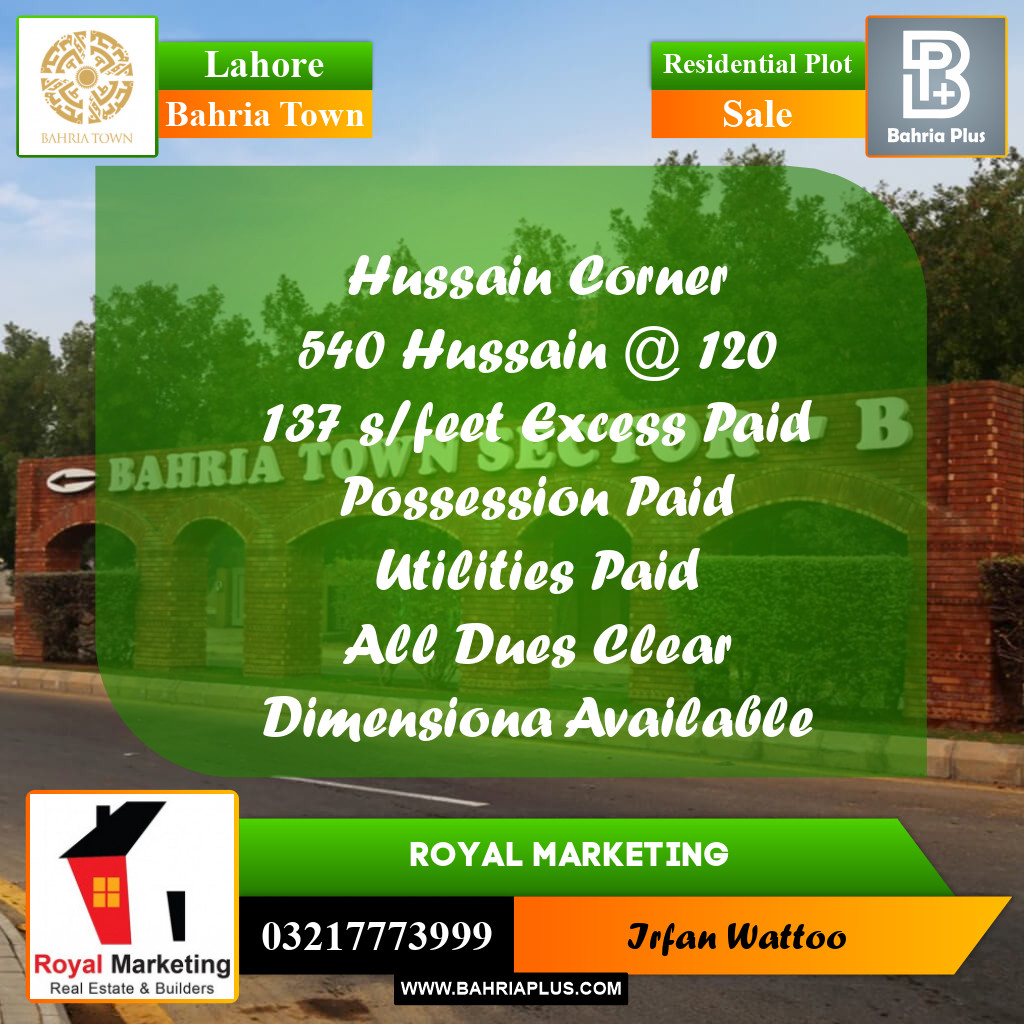 Residential Plot for Sale in Bahria Town, Lahore - (BP-237153)