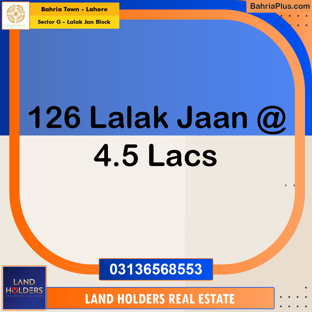 5 Marla Residential Plot for Sale in Sector G - Lalak Jan Block -  Bahria Town, Lahore - (BP-237166)