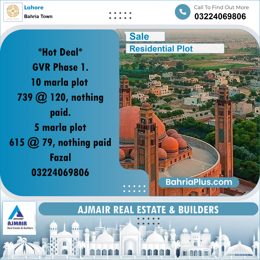 Residential Plot for Sale in Bahria Town, Lahore - (BP-237182)