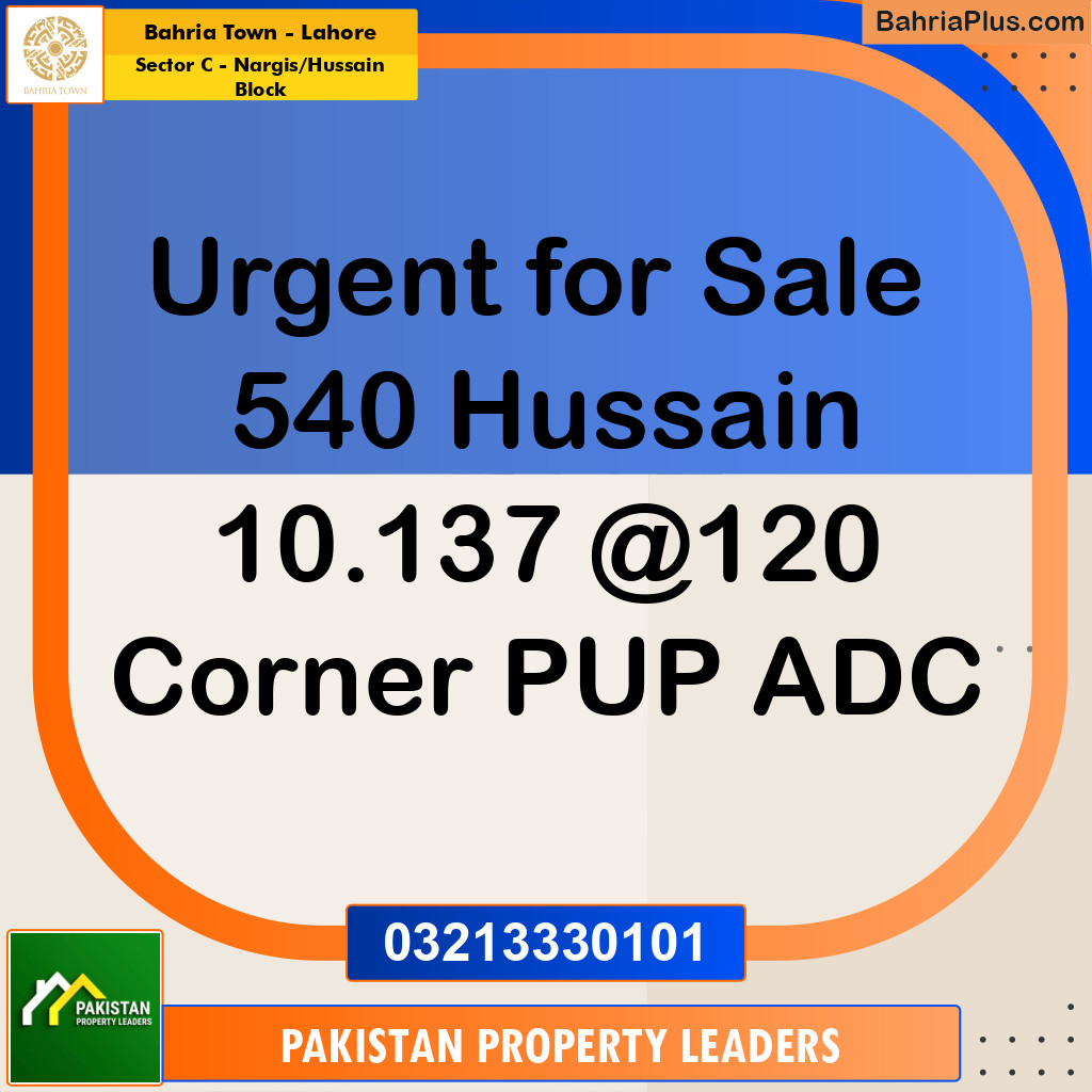 10 Marla Residential Plot for Sale in Sector C - Nargis/Hussain Block -  Bahria Town, Lahore - (BP-237206)