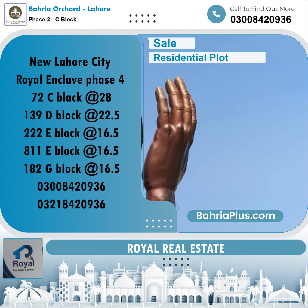 5 Marla Residential Plot for Sale in Phase 2 - C Block -  Bahria Orchard, Lahore - (BP-237220)