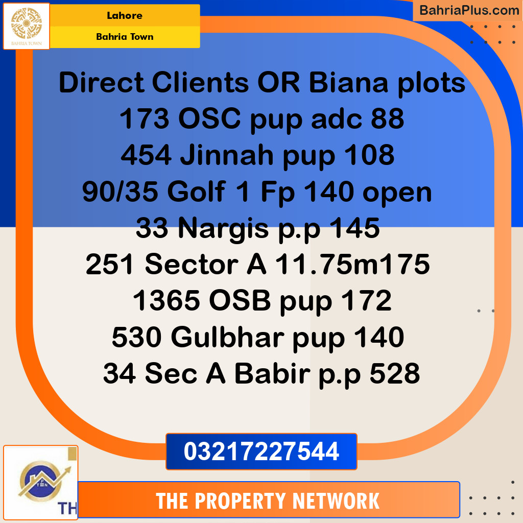 10 Marla Residential Plot for Sale in Bahria Town, Lahore - (BP-237243)