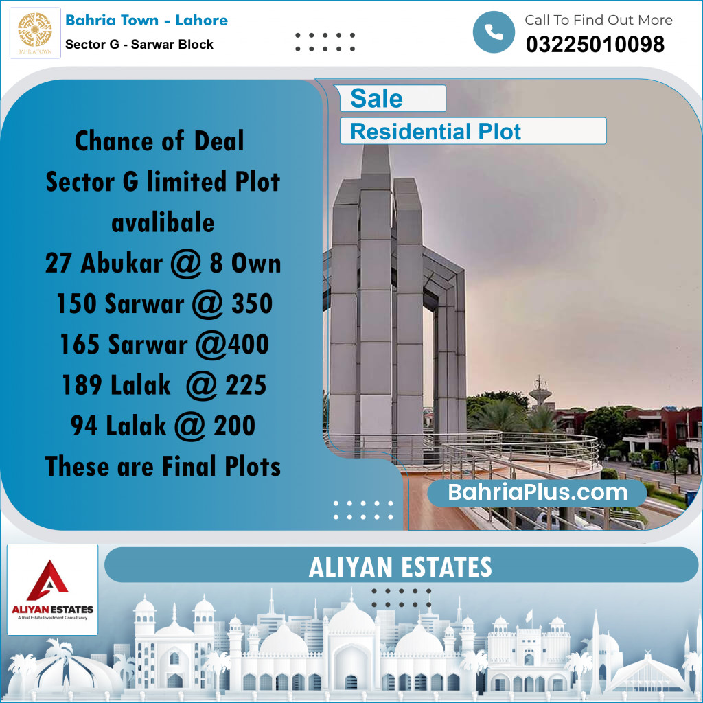 5 Marla Residential Plot for Sale in Sector G - Sarwar Block -  Bahria Town, Lahore - (BP-237257)