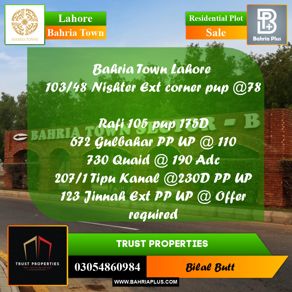 Residential Plot for Sale in Bahria Town, Lahore - (BP-237258)