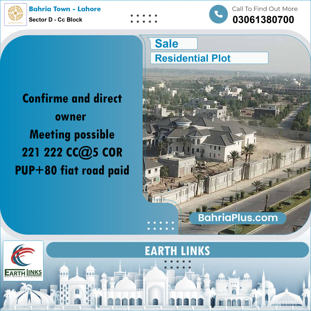 10 Marla Residential Plot for Sale in Sector D - CC Block -  Bahria Town, Lahore - (BP-237278)