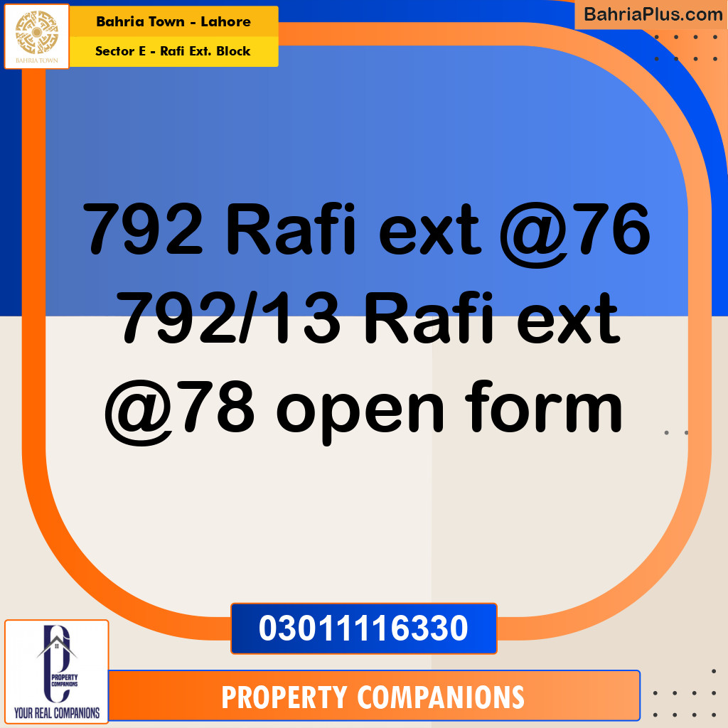 5 Marla Residential Plot for Sale in Sector E - Rafi Ext. Block -  Bahria Town, Lahore - (BP-237311)