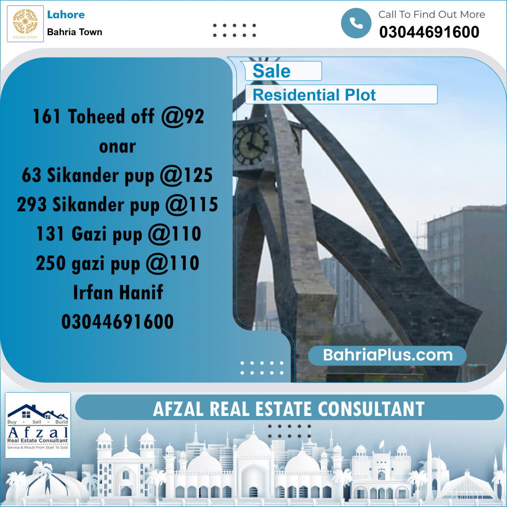 Residential Plot for Sale in Bahria Town, Lahore - (BP-237375)