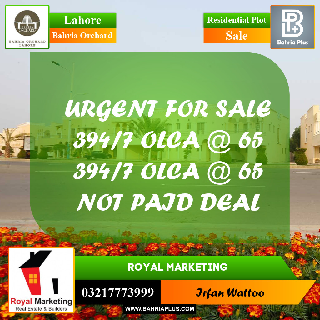 Residential Plot for Sale in Bahria Orchard, Lahore - (BP-237448)