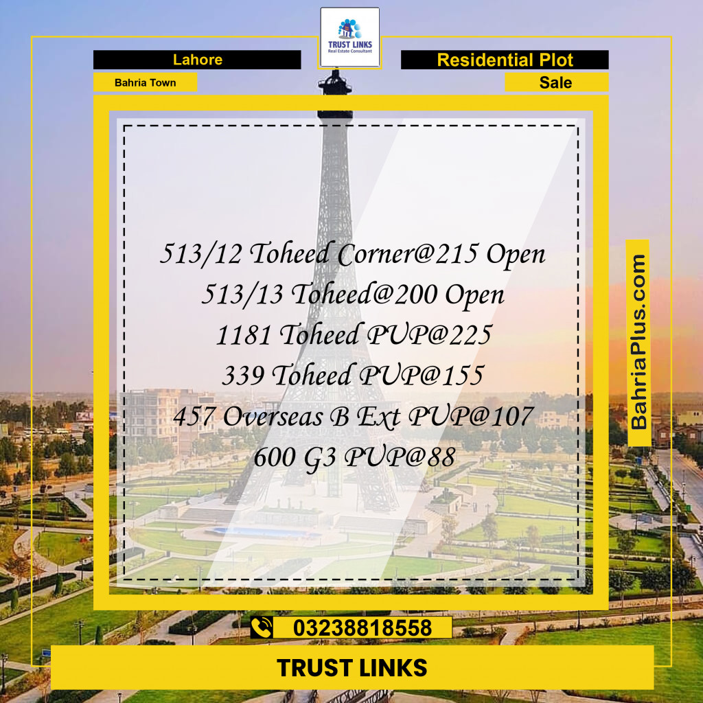 Residential Plot for Sale in Bahria Town, Lahore - (BP-237570)