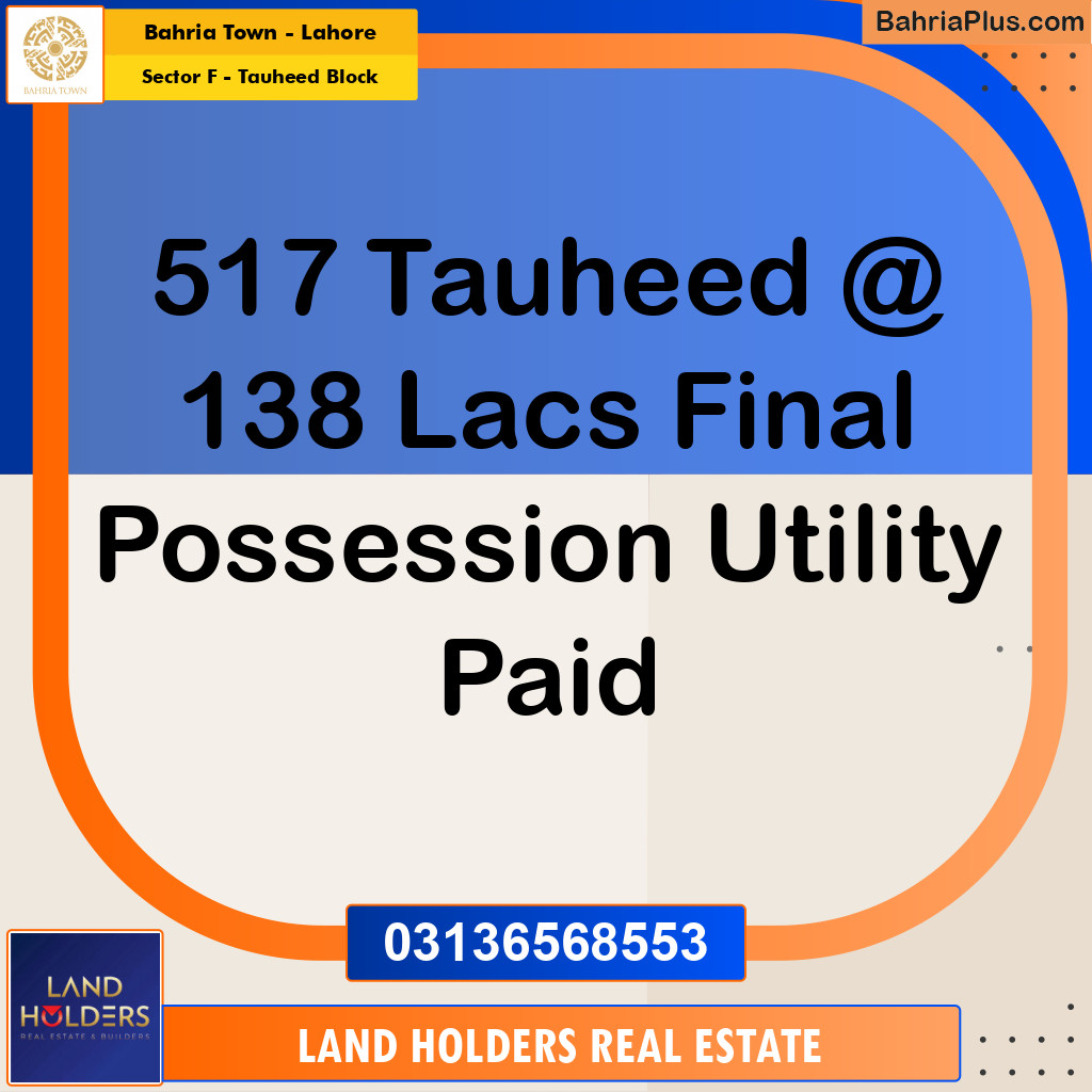 10 Marla Residential Plot for Sale in Sector F - Tauheed Block -  Bahria Town, Lahore - (BP-237583)