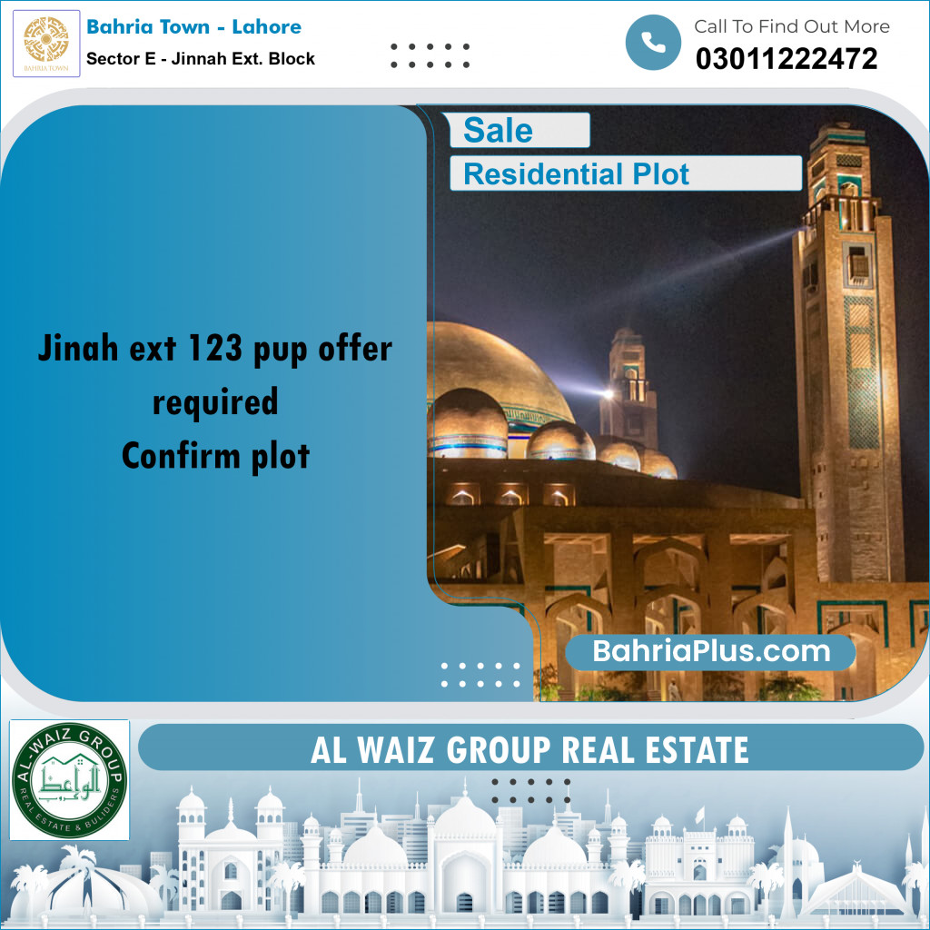 5 Marla Residential Plot for Sale in Sector E - Jinnah Ext. Block -  Bahria Town, Lahore - (BP-237590)