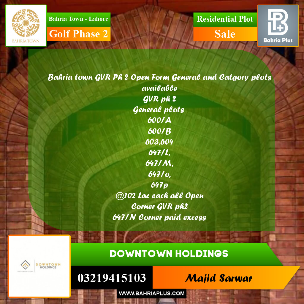 10.88 Sq. Ft. Residential Plot for Sale in Golf Phase 2 -  Bahria Town, Lahore - (BP-237604)