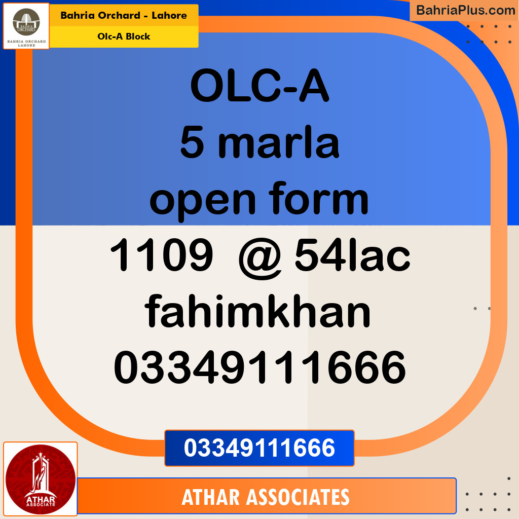 5 Marla Residential Plot for Sale in OLC-A Block -  Bahria Orchard, Lahore - (BP-237610)