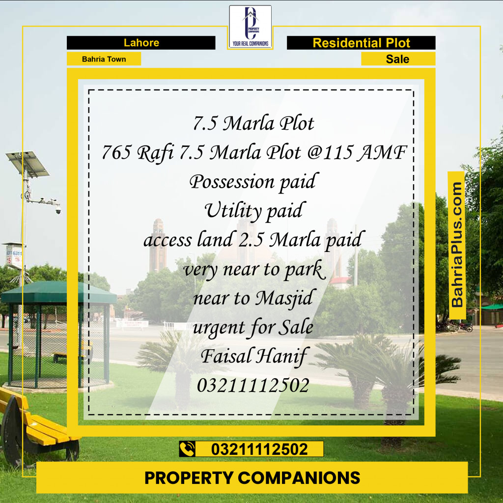 Residential Plot for Sale in Bahria Town, Lahore - (BP-237635)