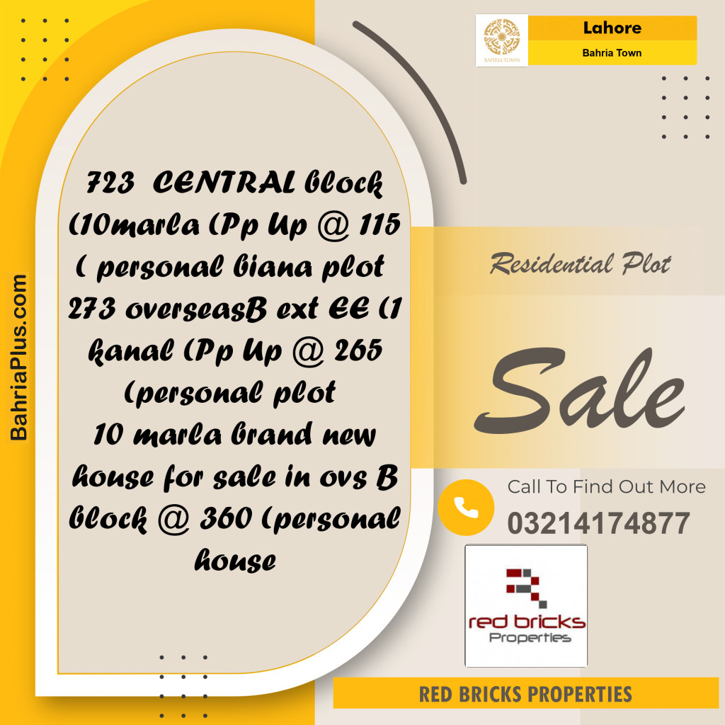 Residential Plot for Sale in Bahria Town, Lahore - (BP-237643)