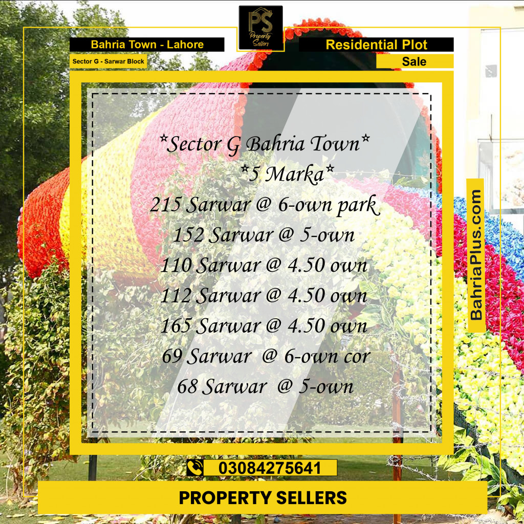 5 Marla Residential Plot for Sale in Sector G - Sarwar Block -  Bahria Town, Lahore - (BP-237769)
