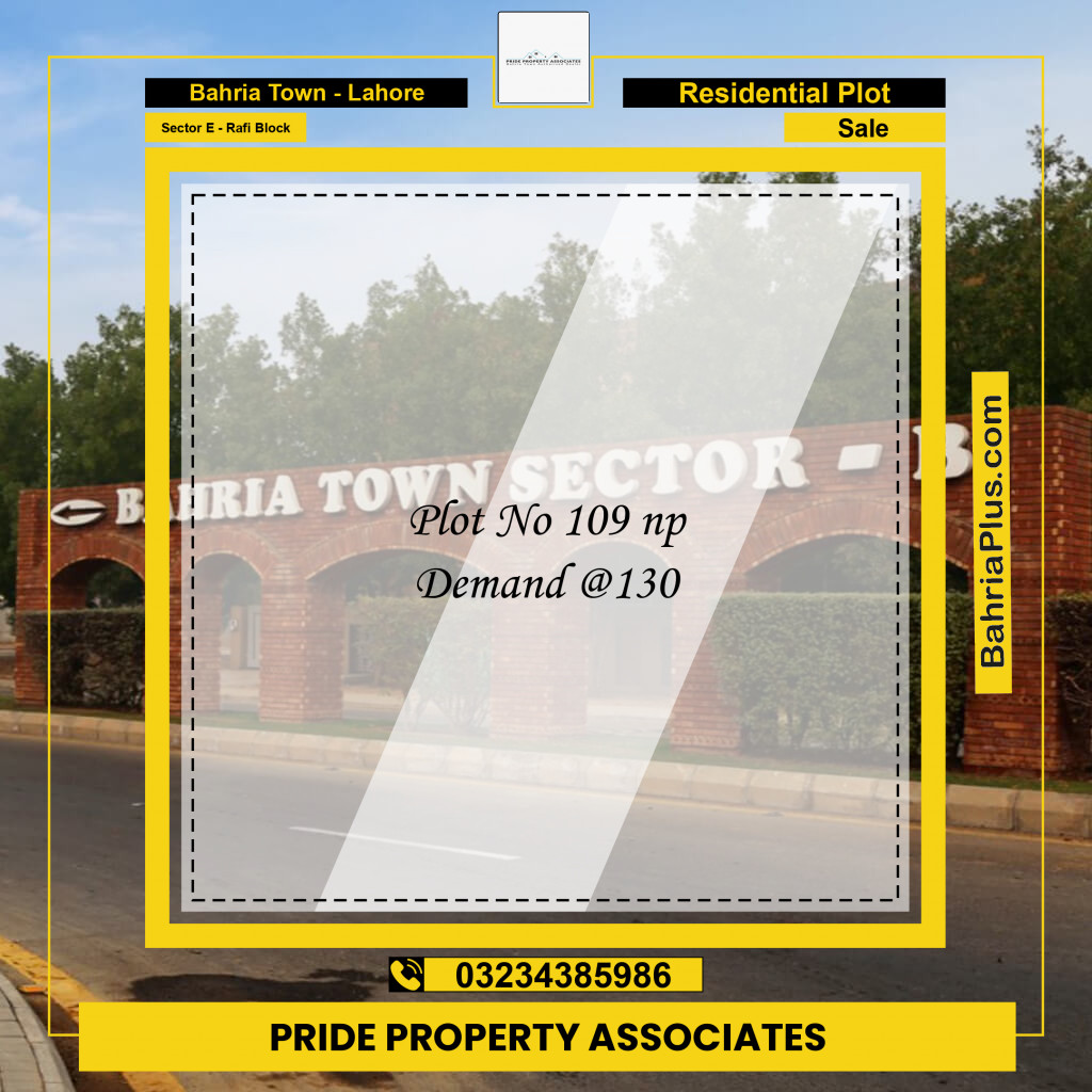 10 Marla Residential Plot for Sale in Sector E - Rafi Block -  Bahria Town, Lahore - (BP-237800)