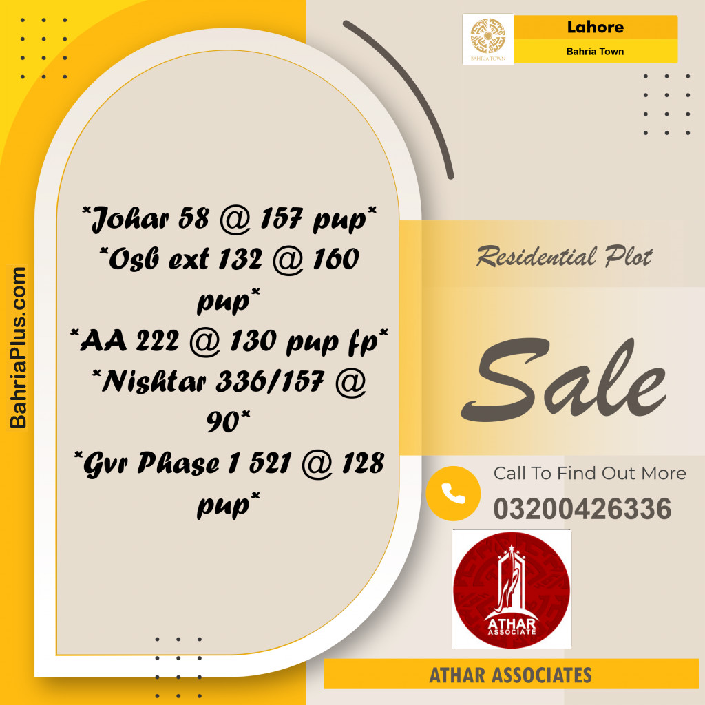 Residential Plot for Sale in Bahria Town, Lahore - (BP-237813)