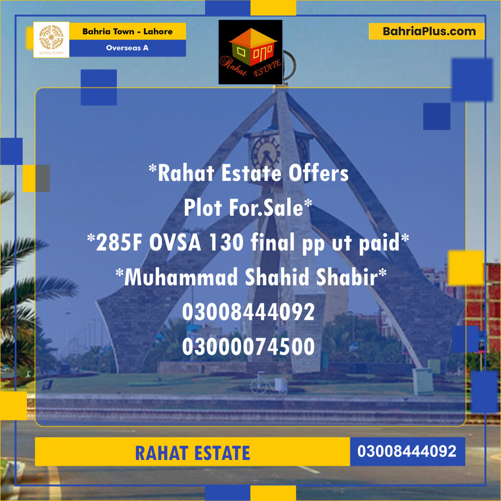 10 Marla Residential Plot for Sale in Overseas A -  Bahria Town, Lahore - (BP-237841)