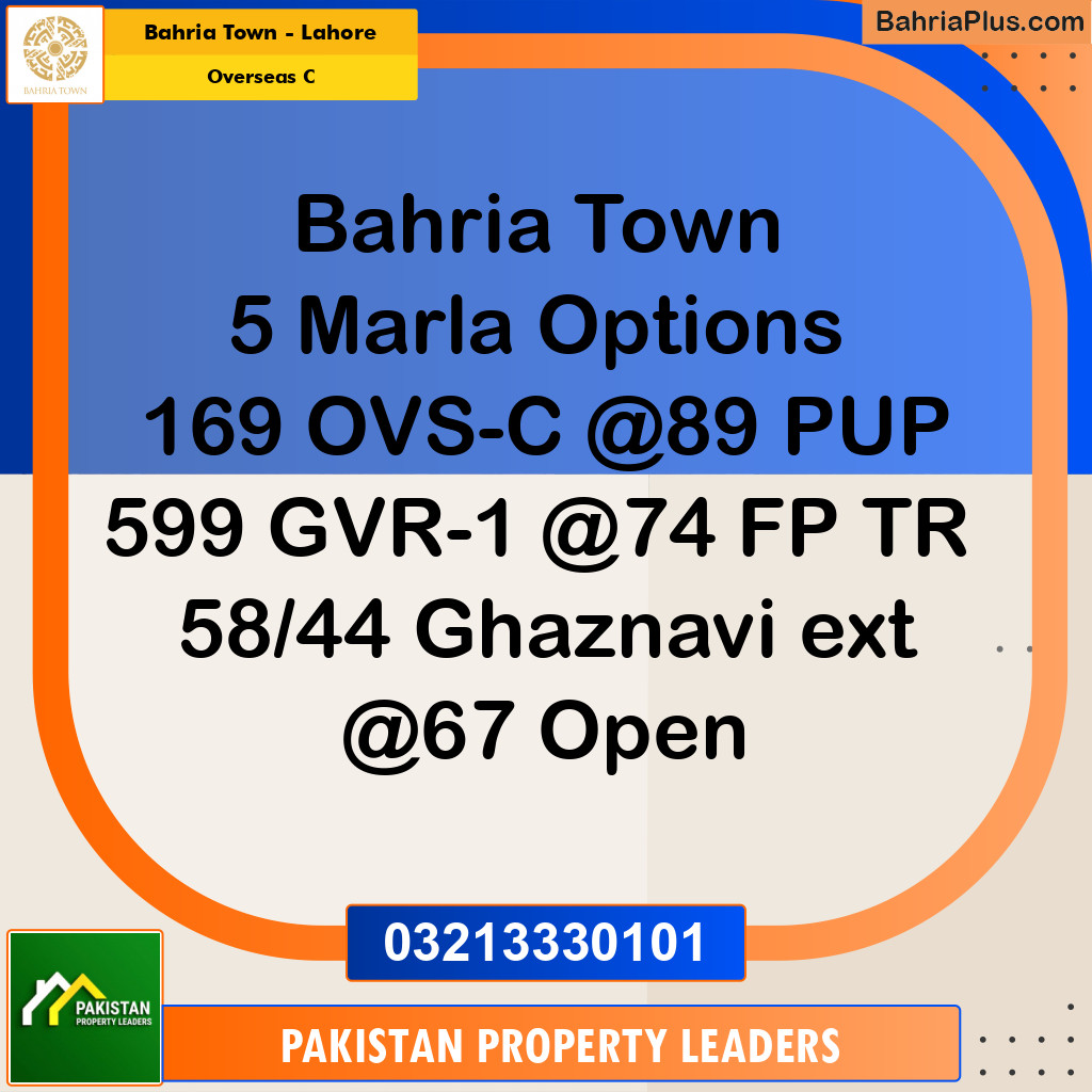 5 Marla Residential Plot for Sale in Overseas C -  Bahria Town, Lahore - (BP-237845)
