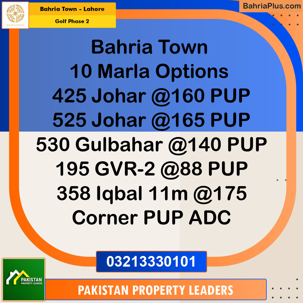 10 Marla Residential Plot for Sale in Golf Phase 2 -  Bahria Town, Lahore - (BP-237846)