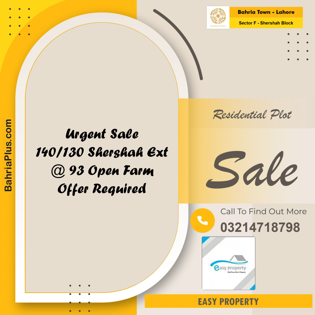5 Marla Residential Plot for Sale in Sector F - Shershah Block -  Bahria Town, Lahore - (BP-237864)