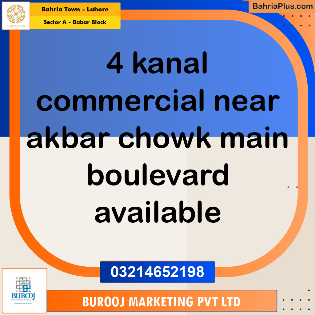 4 Kanal Residential Plot for Sale in Sector A - Babar Block -  Bahria Town, Lahore - (BP-237878)