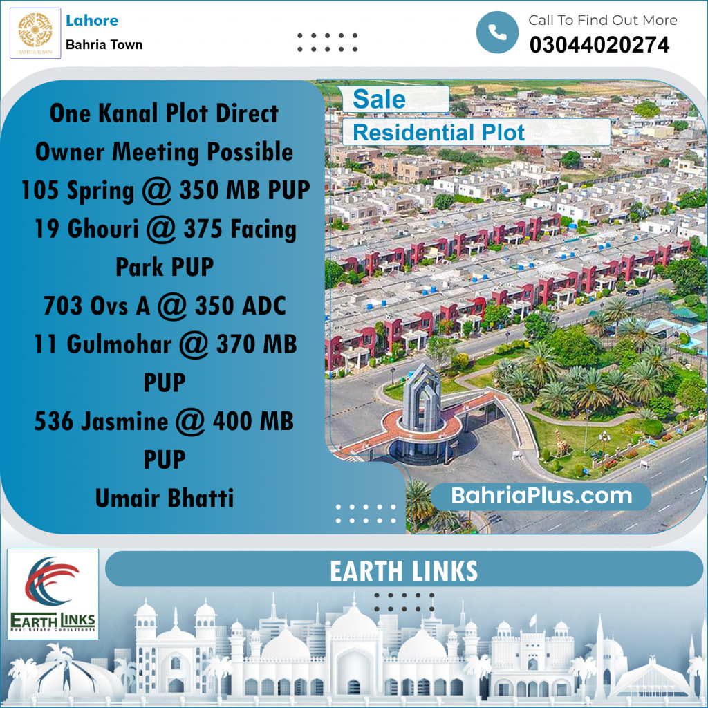 1 Kanal Residential Plot for Sale in Bahria Town, Lahore - (BP-237961)