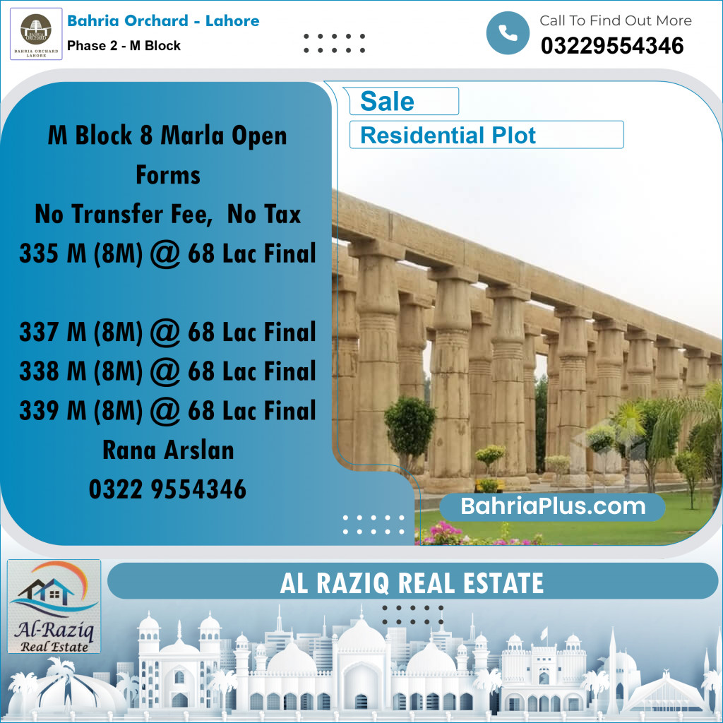 8 Marla Residential Plot for Sale in Phase 2 - M Block -  Bahria Orchard, Lahore - (BP-237967)