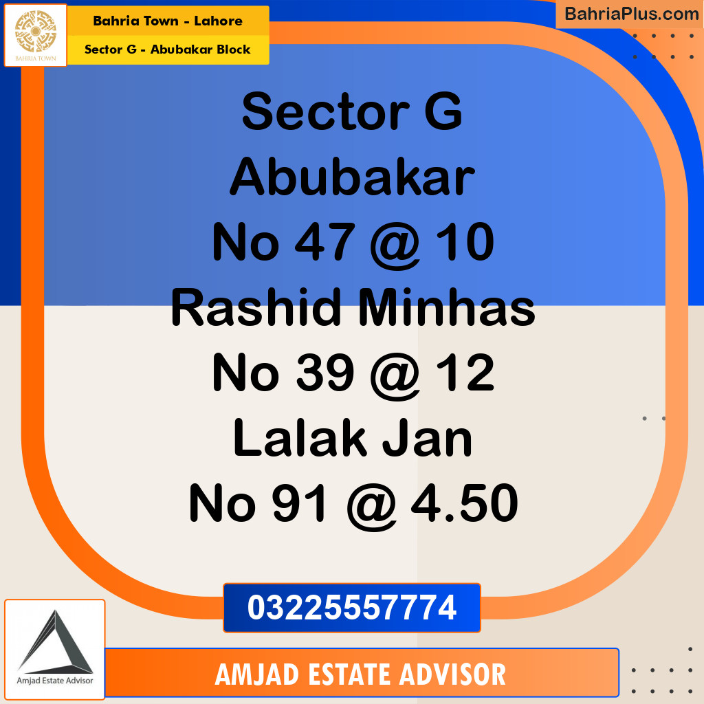 Residential Plot for Sale in Sector G - Abubakar Block -  Bahria Town, Lahore - (BP-238000)