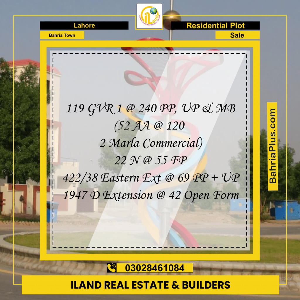 Residential Plot for Sale in Bahria Town, Lahore - (BP-238041)