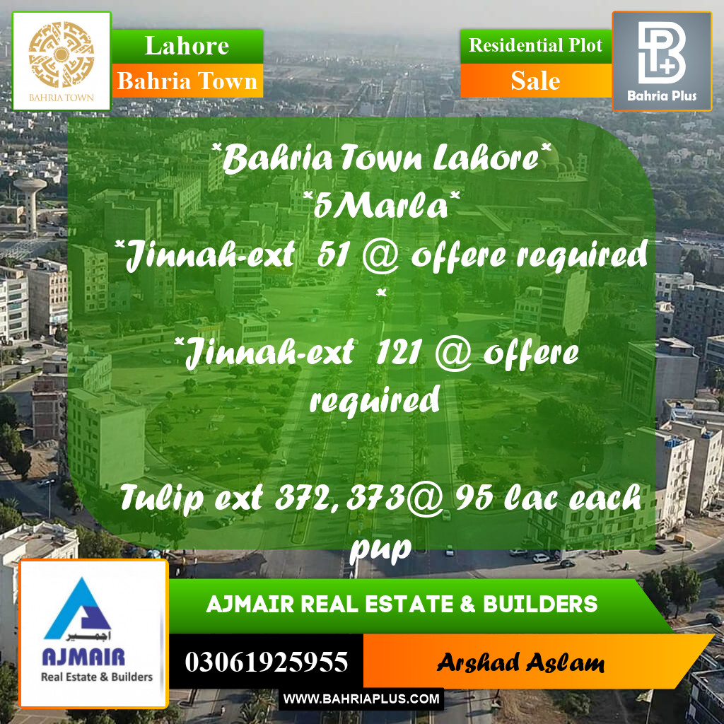 Residential Plot for Sale in Bahria Town, Lahore - (BP-238063)