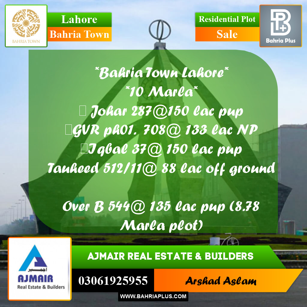 Residential Plot for Sale in Bahria Town, Lahore - (BP-238067)