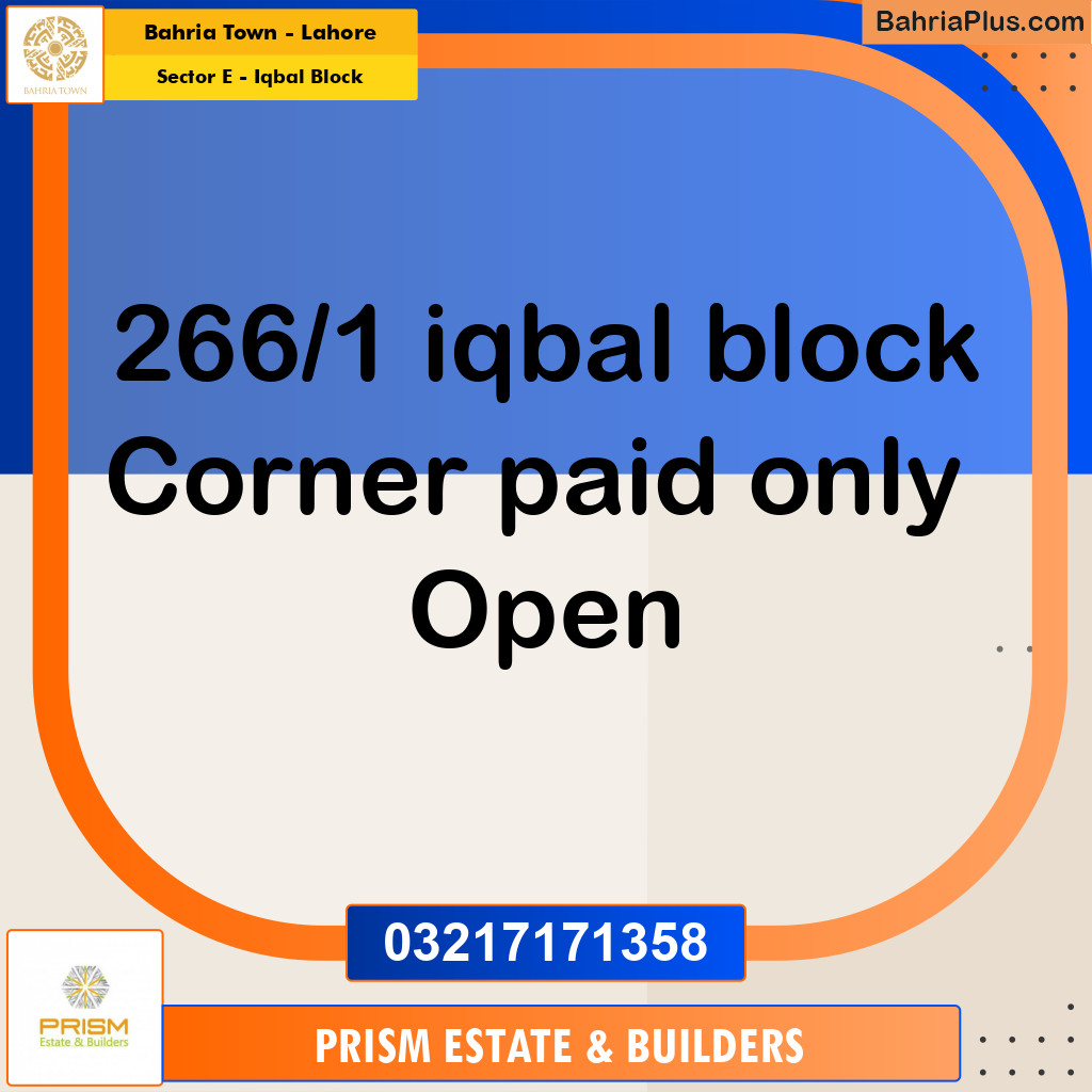 10 Marla Residential Plot for Sale in Sector E - Iqbal Block -  Bahria Town, Lahore - (BP-238102)