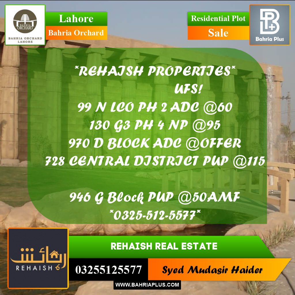 Residential Plot for Sale in Bahria Orchard, Lahore - (BP-238117)