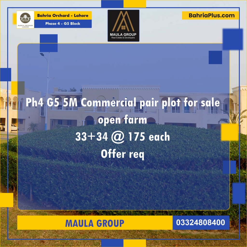 5 Marla Residential Plot for Sale in Phase 4 - G5 Block -  Bahria Orchard, Lahore - (BP-238175)