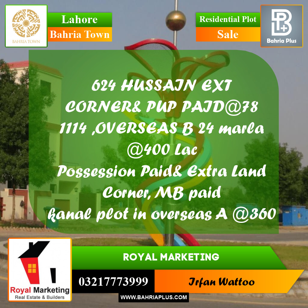 Residential Plot for Sale in Bahria Town, Lahore - (BP-238190)