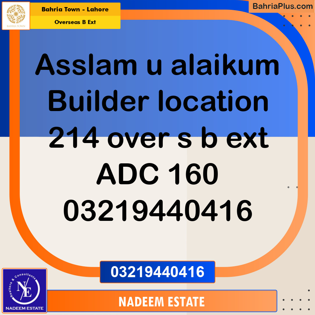 Residential Plot for Sale in Overseas B Ext -  Bahria Town, Lahore - (BP-238223)