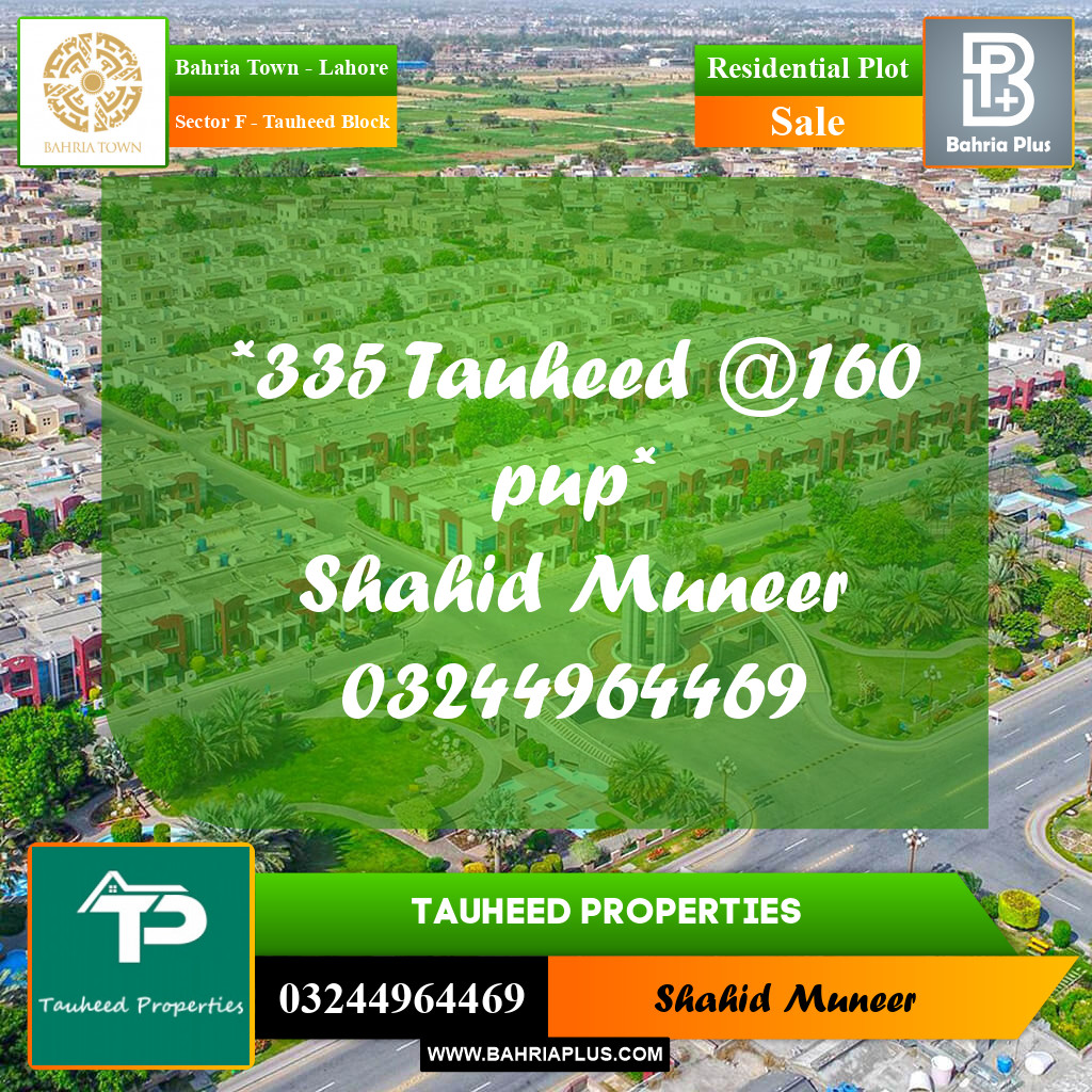 10 Marla Residential Plot for Sale in Sector F - Tauheed Block -  Bahria Town, Lahore - (BP-238272)