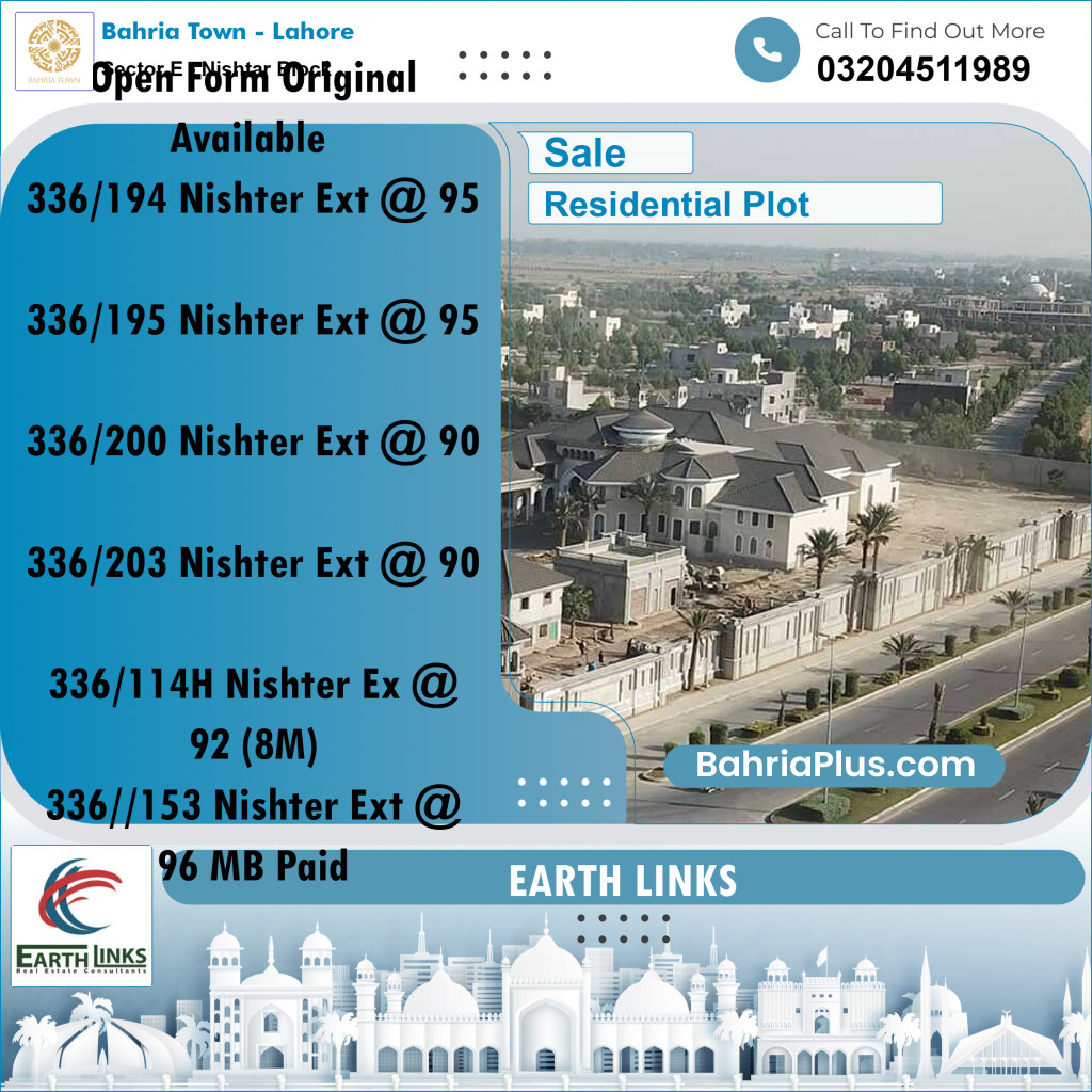 5 Marla Residential Plot for Sale in Sector E - Nishtar Block -  Bahria Town, Lahore - (BP-238307)