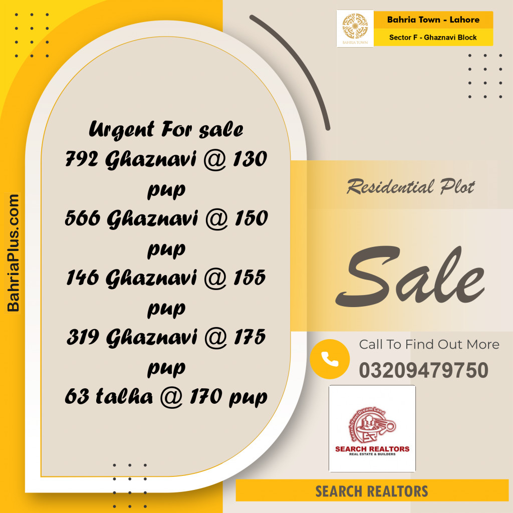 10 Marla Residential Plot for Sale in Sector F - Ghaznavi Block -  Bahria Town, Lahore - (BP-238330)
