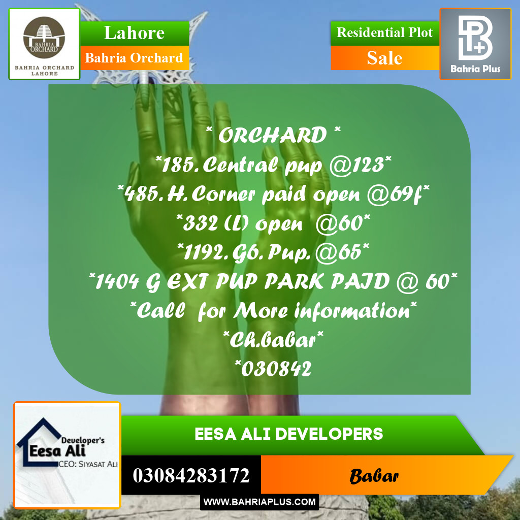 Residential Plot for Sale in Bahria Orchard, Lahore - (BP-238335)
