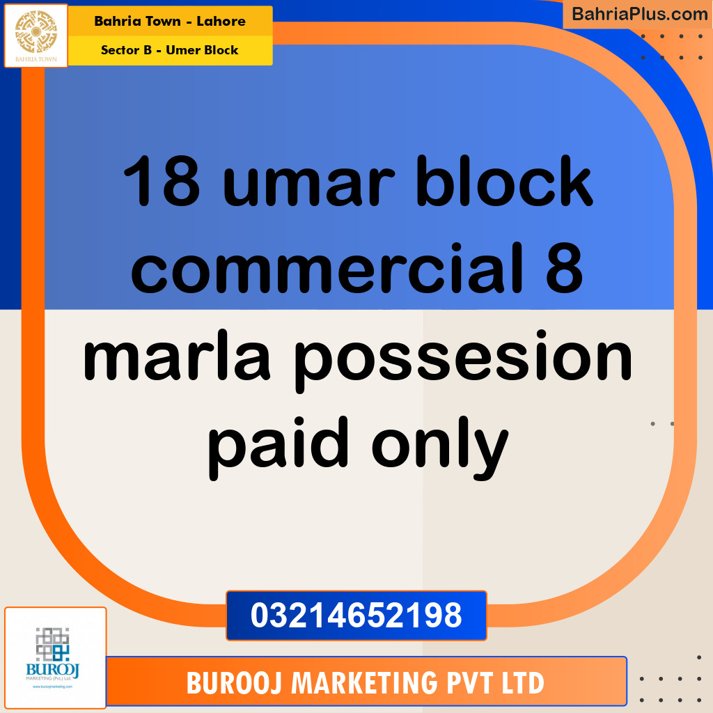 8 Marla Residential Plot for Sale in Sector B - Umer Block -  Bahria Town, Lahore - (BP-238371)