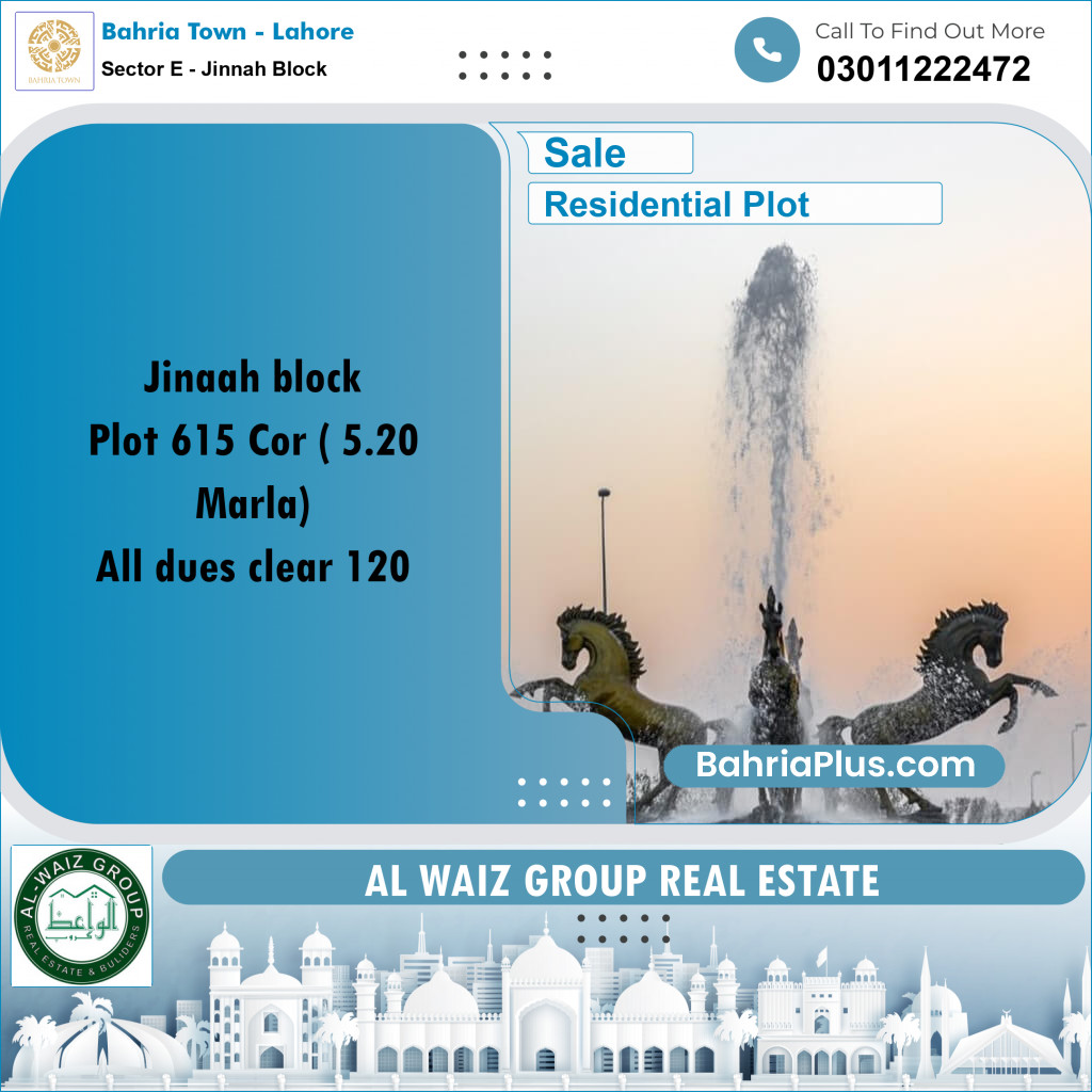 5 Marla Residential Plot for Sale in Sector E - Jinnah Block -  Bahria Town, Lahore - (BP-238372)