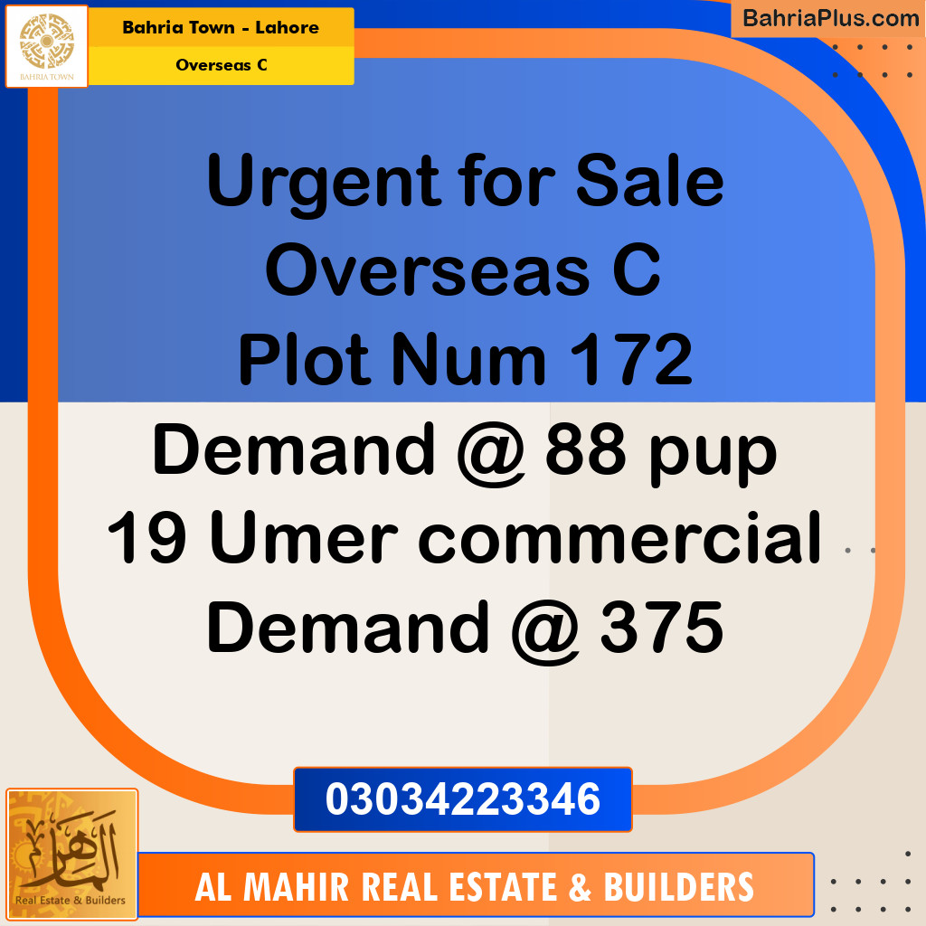 Residential Plot for Sale in Overseas C -  Bahria Town, Lahore - (BP-238390)