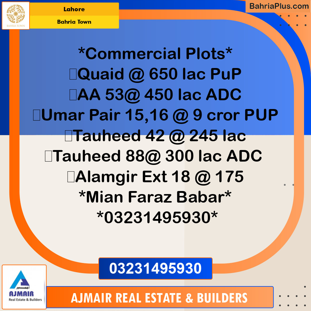 Commercial Plot for Sale in Bahria Town, Lahore - (BP-238408)