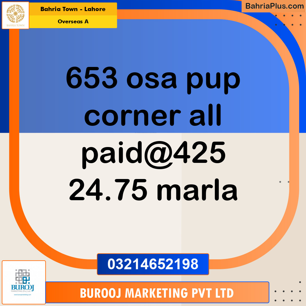 24 Marla Residential Plot for Sale in Overseas A -  Bahria Town, Lahore - (BP-238433)