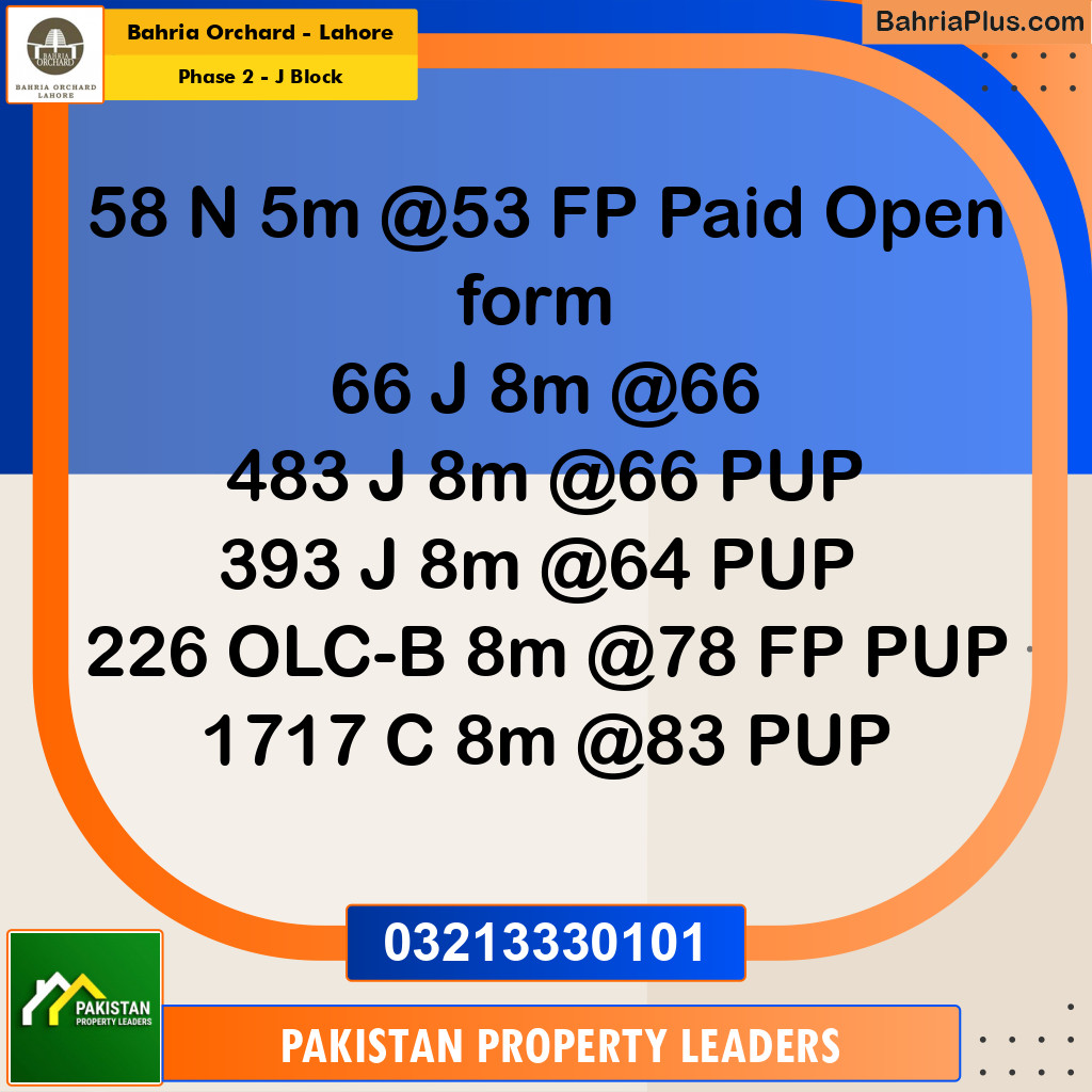8 Marla Residential Plot for Sale in Phase 2 - J Block -  Bahria Orchard, Lahore - (BP-238442)