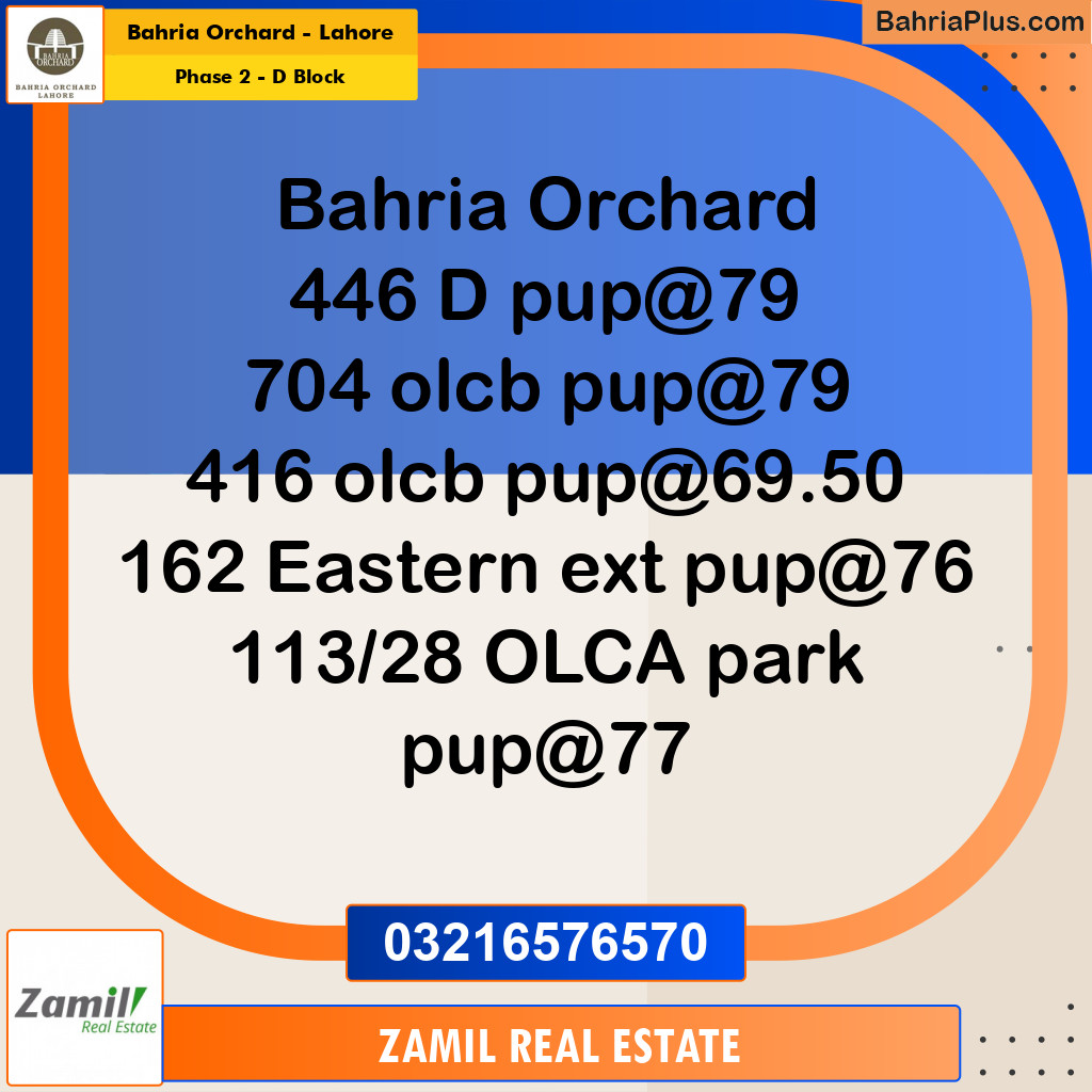 8 Marla Residential Plot for Sale in Phase 2 - D Block -  Bahria Orchard, Lahore - (BP-238448)